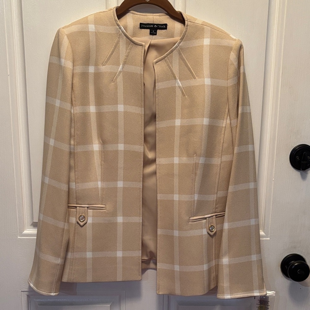 Ladies Preston & York Beige Checkered Blazer